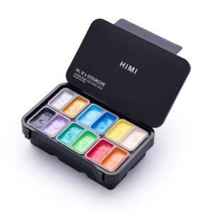 HIMI Twin Cup Gouache Sett Sort 12stk - Metallisk